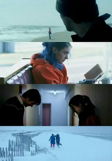 3. 이터널 선샤인 (Eternal Sunshine of the Spotless Mind, 2004) – 색의 온도와 질감을 활용한 감성적인 미장센이 돋보이며, 따뜻한 색조와 차가운 색조의 대비가 인상적.