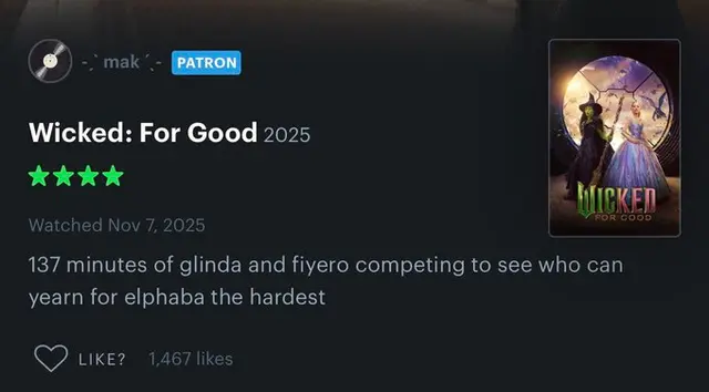 위키드 포굿 레터박스 리뷰
“글린다랑 피예로가 누가 더 엘바파를 좋아하는지로 137분동안 경쟁함” <이거 보고 걍 셋이 살면 안돼? 라고 생각함